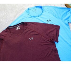 Lot of 2 Under Armour Men's XXL Tech Tee Maroon Blue Training Workout Shirts